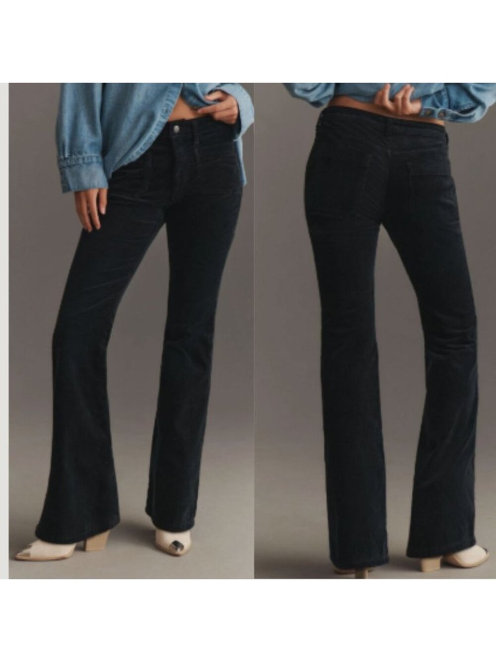 Anthropologie Pilcro Corduroy Flare Pants 31 Black High Rise 70s Grunge Ribbed